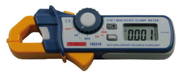Busching Digitale AC/DC-Kriechstromzange 2 A/80A, mit Spannungsdetektor & LED-Taschenlampe, 100316