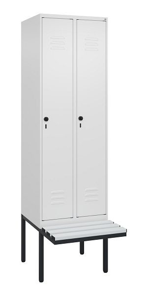C+P Umkleidespind Classic PLUS, 2 Abteile, 2120x600x815mm, 9016/9016, Drehriegel, je 2 Doppel-Haken, 0800407-20F S10044