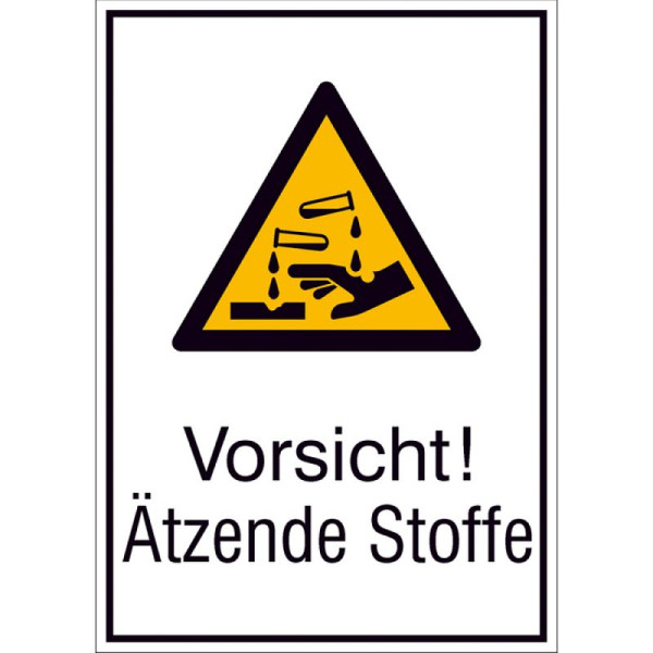 Stein HGS Kombischild mit Warnzeichen und Zusatztext, Vorsicht! Ätzende Stoffe, 131 x 185 mm / Alu hart 0,56-1,00 mm, geprägt, 51.a8125