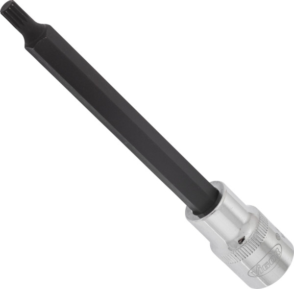 VIGOR Innenvielzahn Schraubendreher-Einsatz (XZN), Vierkant hohl 12,5 mm (1/2 Zoll), Innen Vielzahn Profil XZN, M6, Länge: 140 mm, VE: 5 Stück, V2124
