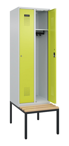 C+P Spind Evolo PLUS, 2 Abteil, 2120x600x815mm, 7035/0024, Zylinderschloss, Sitzfläche Buche-Hartholz, Sitzbank, 0490507-20 S10042