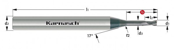 Karnasch VHM - Micro Schaftfräser d= 2,00 / d2= 4 / L3= 18,0 mm DCC 0318 - Graphit/Zirkonium, 3065420200180