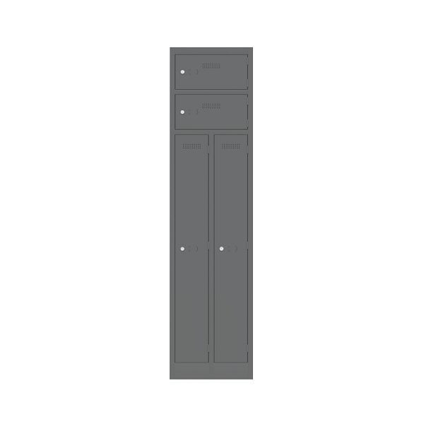 Bisley Garderobenschrank Primary Locker, Garderobenkombination 2 Abteile und 2 Fächern oben, 634 anthrazitgrau, PLF4545D4634