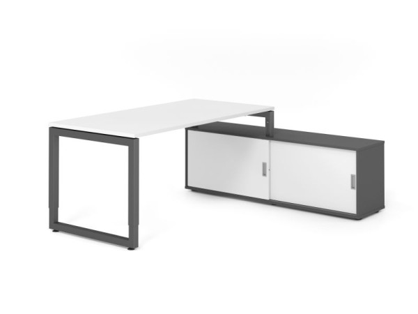 Hammerbacher Aufsatz-Schreibtisch RSE16, 160x80cm, Platte: Weiß, 25mm dick, Rahmen Graphit, höheneinstellbar, Graphit / Weiß, VRSE16SB/W/G/G/W