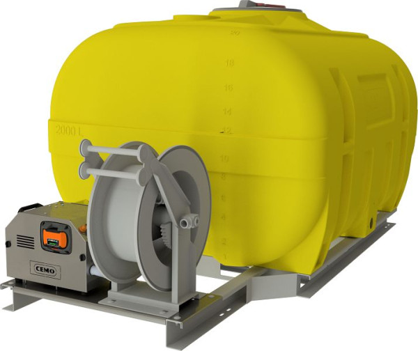 Cemo Mobiles Bewässerungssystem BWS APready, FA 2000l, Pumpe aquaS 30 Schwallwände, automatische Haspel mit Schlauch 25m 3/4", 12277
