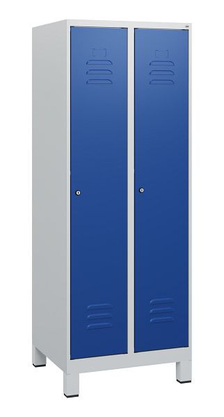C+P Umkleidespind Classic PLUS, Füße, 2 Abteile, 1630x600x500mm, 7035/5010, Zylinderschlösser, 0800105-20 S10018