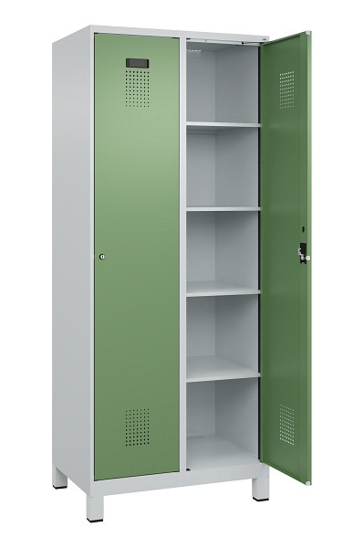 C+P Wäsche-Spind Evolo PLUS, mit Füßen, 2 Abteile, 1950x800x500mm, 7035/6011, Verschluss Zylinderschloss, Ablageböden 8, 049010-22B S10037