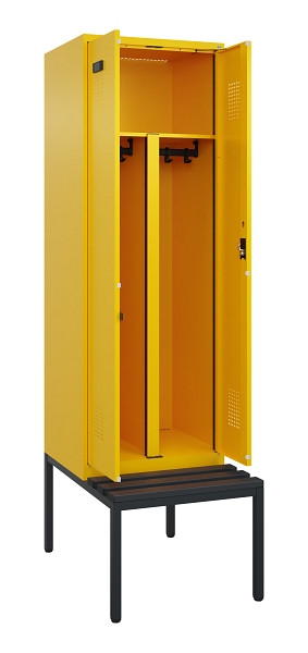 C+P PSA Doppel-Spind Evolo PLUS, Bank, 2 Abteile, 2120x600x815mm, 1023/1023, Zylinderschloss, Sitzfläche Kunststoff, Sitzbank, 0490527-20P S10102