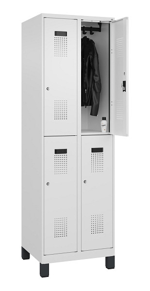 C+P Doppelstöckiger Spind Evolo PLUS, mit Füßen, 4 Fächer, 1950x600x500mm, 9016, Frontfarbe RAL 9016 Verkehrsweiß, Zylinderschloss, 049310-20 S10047