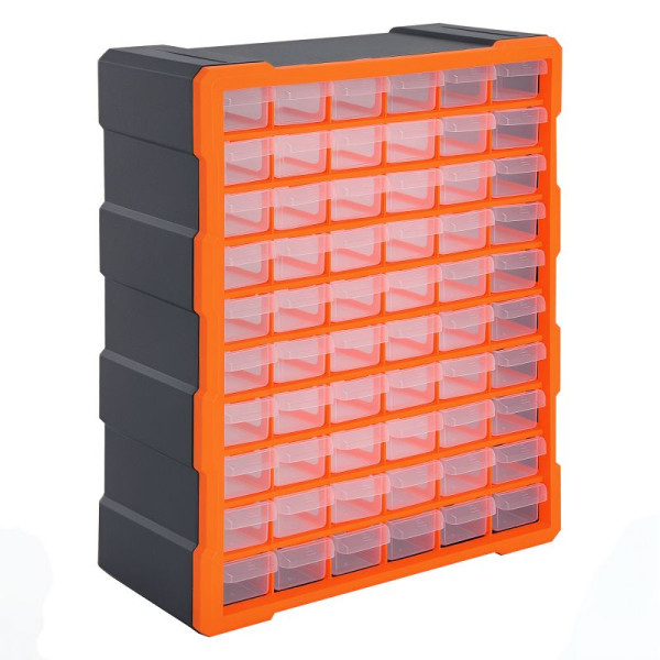DURHAND Sortierkasten Kleinteilemagazin Teile Box Aufbewahrungsbox 60 Fächer Orange L38 x B16 x H47,5 cm, B40-018