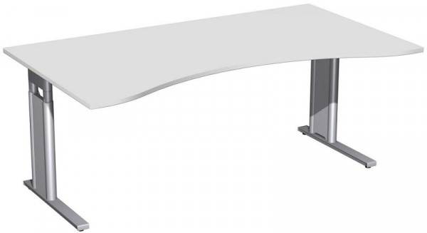 geramöbel Schreibtisch Ergonomieform höhenverstellbar, C Fuß Blende optional, 1800x1000x680-820, Lichtgrau/Silber, N-647337-LS
