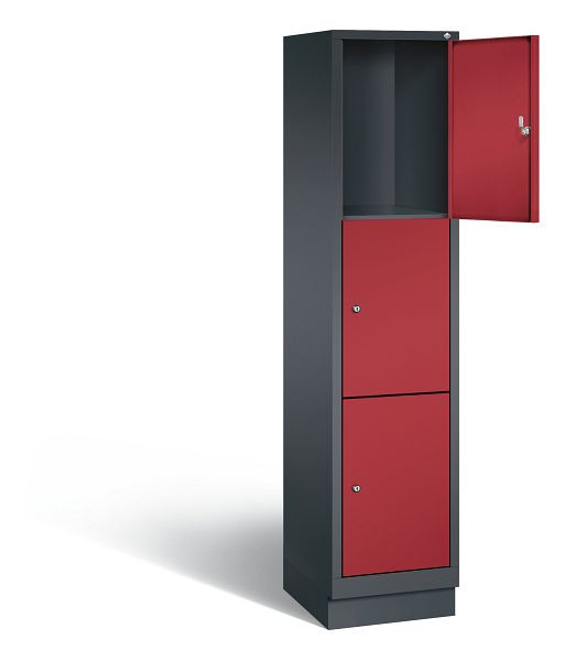 C+P Schließfachschrank Evolo, H1800xB420xT500mm, Farbe: Schwarzgrau / Rubinrot, 48020-123 S10058