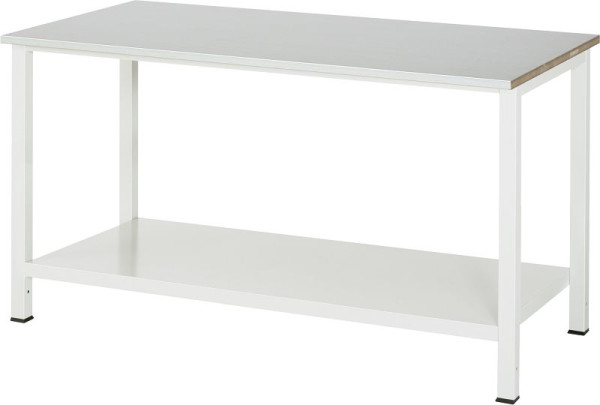 RAU Werktisch Serie 900, B1500 x T800 x H825mm, Arbeitsplatte mit Edelstahlblechbelag, Stärke 25mm, mit Ablageboden unten, Tiefe 650mm, 03-900-6-ES25-15.12