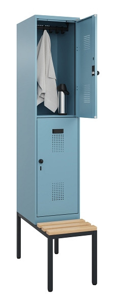 C+P Doppelstock-Spind Evolo PLUS, Bank, 2 Fächer, 2120x400x815mm, 0010/0010, Drehriegel, Sitzfläche Buche-Hartholz, Sitzbank, 0493507-12 S10021