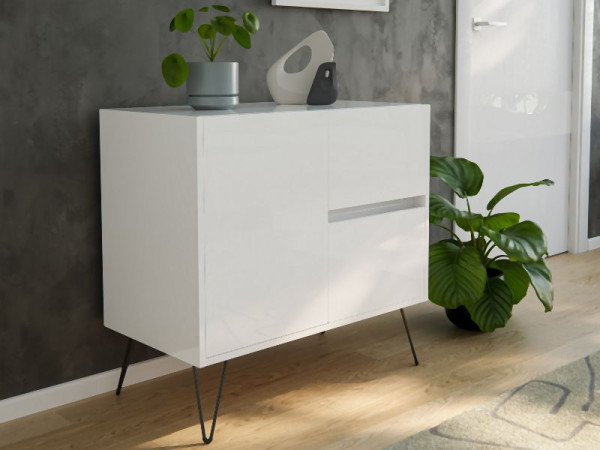 Posseik Sideboard Industrial C 80cm 2 Schubladen 1 Tür Weiß hochglanz, PN2079X0000002DE