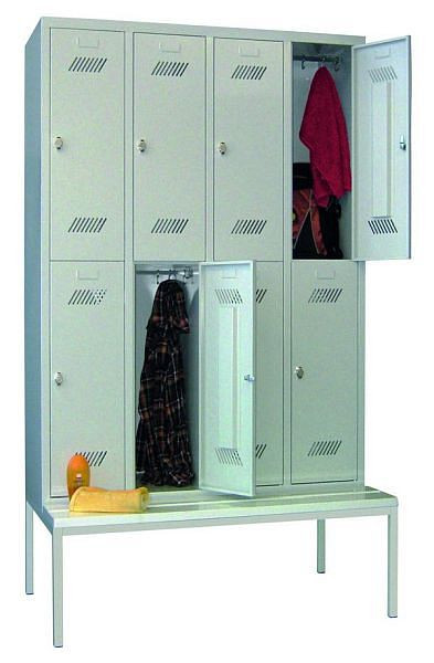 Pavoy Kleiderschrank mit Sitzbank 2150/500/1200, 4b x 2h, Drehriegelverschluss, Abteilbreite 300, PVC-Leisten, 60205-423-032-716303