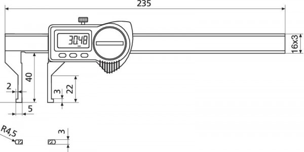 HELIOS PREISSER Digitaler Taschenmessschieber, IP 67, außen gewinkelte Messspitzen, 10,5 - 150 mm, 1326910
