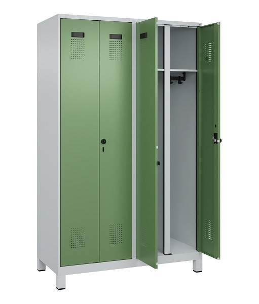 C+P Schwarz-Weiß-Spind Evolo PLUS, mit Füßen, 4 Abteile, 1950x1200x500mm, 7035/6011 Resedagrün, Abteile 4, Abteilbreite 300 mm, 049012-40 S10010