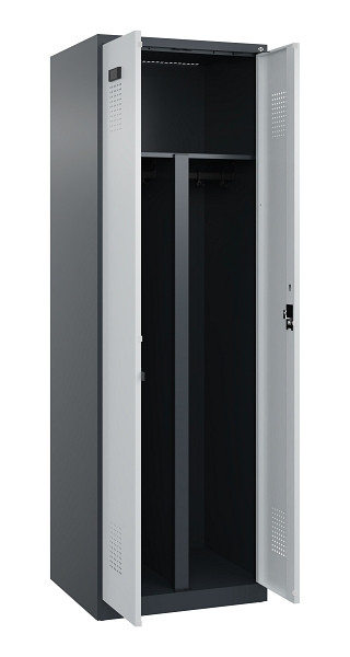 C+P PSA Schwarz-Weiß-Spind Evolo PLUS, 2 Abteile, 1850x600x500mm, 7016/7035, Zylinderschloss, 049002-20P S10044