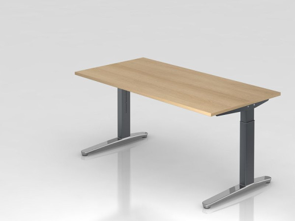Hammerbacher Schreibtisch C-Fuß 160x80cm Eiche/Graphit (Poliert), Rechteckform, VXB16/E/GC