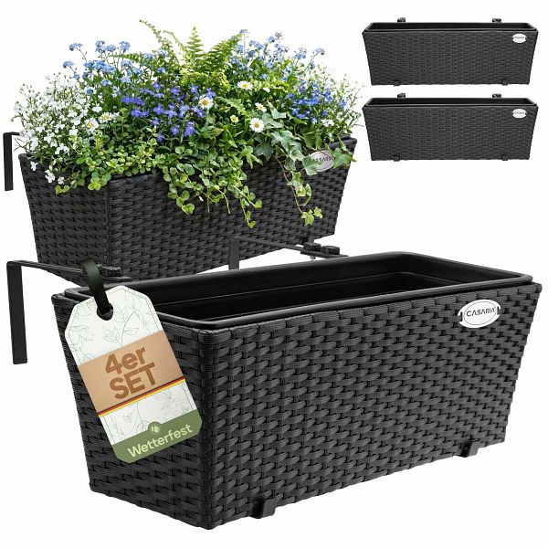 casaria Polyrattan Blumenkasten 4er-Set Schwarz, 996102