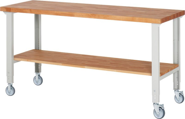 RAU Fahrbare Werkbank (höhenverstellbar) 7000-7, 2000x700x950-1000mm, je 2 Bockrollen und Lenkrollen, 05-7000-7-207B4H22.12