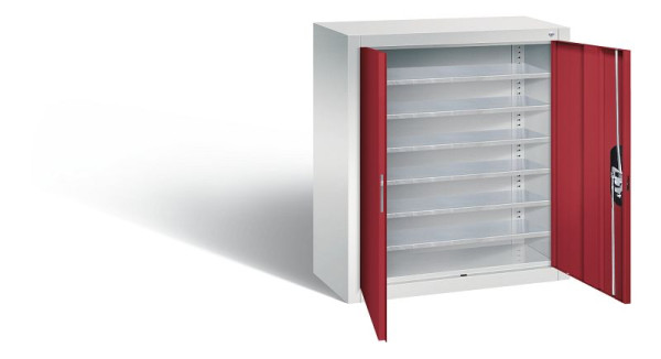 C+P Magazinschrank Serie 13, H830xB700xT300mm, Farbe: Lichtgrau / Rubinrot, Muldengriff, 134013-20 S10070