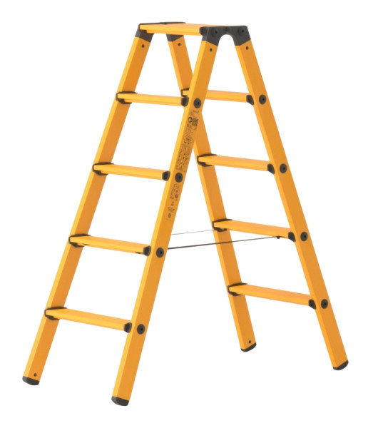 HYMER GFK Stufenstehleiter, beidseitig begehbar, 2x5 Sprossen/Stufen, 392410