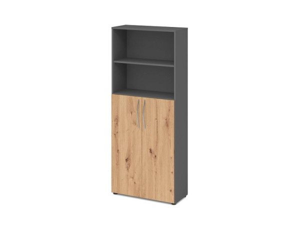 Hammerbacher Regal 5OH, 3OH Türen unten BM Graphit/Asteiche, V4770/G/R/BM