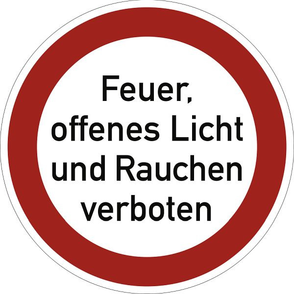Moedel Feuer, offenes Licht und Rauchen verboten, Textschild, Folie, Ø 200 mm, 58908