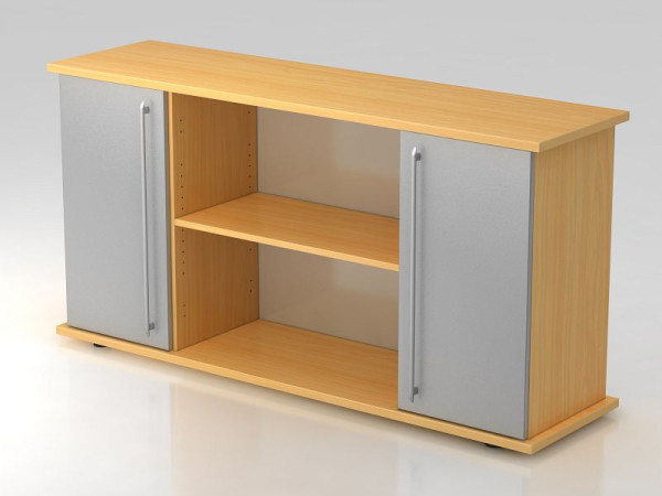 Hammerbacher Sideboard 2 Türen 166cm Relinggriff Buche/Silber, 166,1x44,8x84 cm (BxTxH), VSB2T/6/S/RE