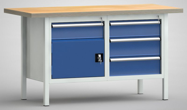 KLW Standard-Werkbank - 1500 x 700 x 840 mm L x T x H, links 150EA/Türe 350 mm, rechts 150EA/175EA/175EA, WS177N-1500M40-E1651