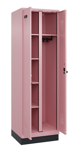 C+P Wäsche-/Garderobenspind Evolo PLUS, mit Sockel, 2 Abteile, 1950x600x500mm, 3, Frontfarbe RAL 3015 Hellrosa, Drehriegel, 049620-20 S10024