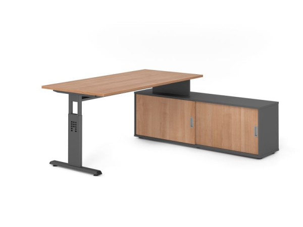 Hammerbacher Aufsatz-Schreibtisch OSE16, 160x80cm, Platte: Nussbaum, 25mm dick, T-Fuß Gestell Graphit, Graphit / Nuss, VOSE16SB/N/G/G/N