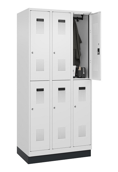 C+P Doppelstöckiger Spind Evolo PLUS, mit Sockel, 6 Fächer, 1950x900x500mm, 9016, Frontfarbe RAL 9016 Verkehrsweiß, Zylinderschloss, 049320-30 S10047