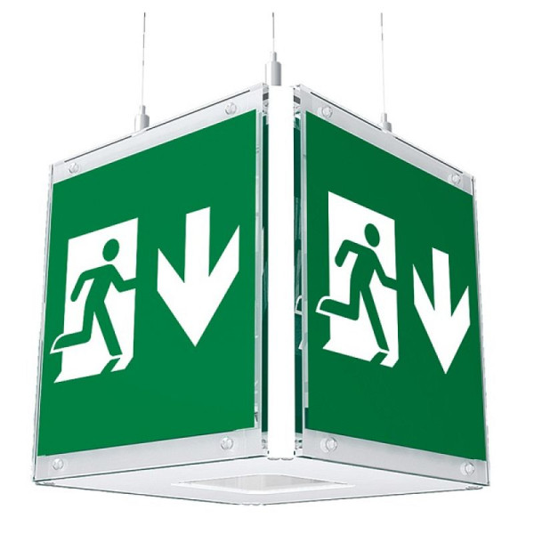 Stein HGS Rettungszeichenwürfel 'CUBE-Lux' LED mit Autotest-Funktion inkl. Prüftaste, mit Seilaufhängung (Länge 3 m), br570031-br570200