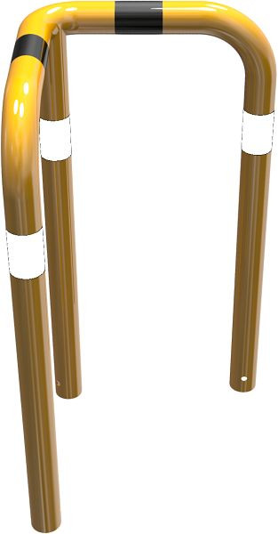 Schake Rammschutzbügel 90° gleichschenklig Stahlrohr Ø 76 mm gelb / schwarz, Gesamtbreite: 600 mm, Höhe Überflur: 650 mm, zum Einbetonieren, 477_60BG