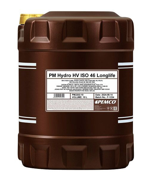 PEMCO Paraffin-Hydrauliköl 2202 Hydro HV ISO 46 LONGLIFE, VE: 10 l, PM2202-10