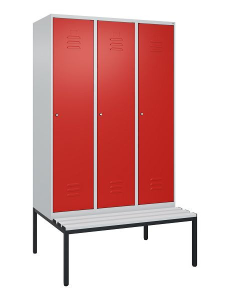 C+P Umkleidespind Classic PLUS mit Mitteltrennwand, 3 Abteile, 2120x1200x815mm, 7035/3020, Zylinderschlösser, 0800507-32F S10017