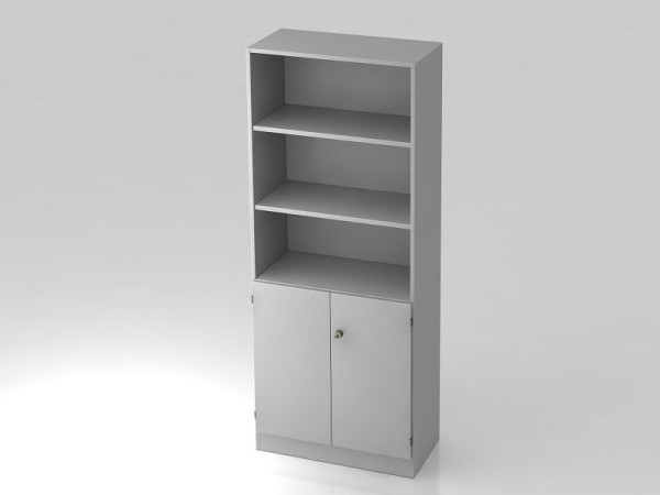 Hammerbacher Schrank 5OH, 2OH Türen, Sockelblende, Streifengriff Grau/Grau, 80x42x200,4 cm (BxTxH), V6770/5/5/SG