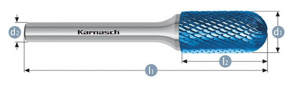Karnasch Hartmetall-Frässtift Blue-Tec beschichtet WRC/ HP-4 d1=6 / l2=18 / d2=6 / l1=150mm, 115022065
