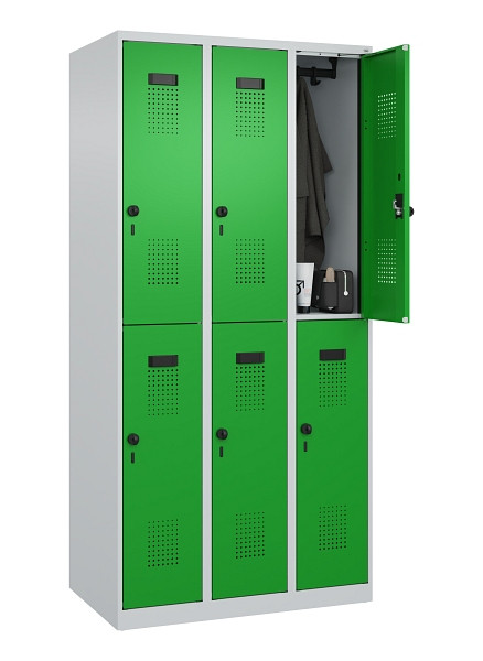 C+P Doppelstöckiger Spind Evolo PLUS, 6 Fächer, 1850x900x500mm, 7035/6037, Drehriegel, 049300-30 S10011