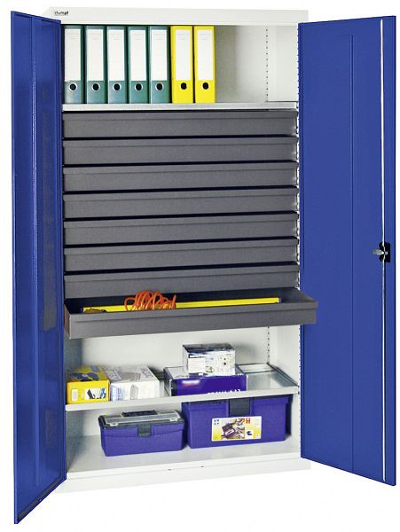 stumpf Werkzeug- und Materialschrank Serie 3000, 7035/5010, 8 Schublade 100 mm, 2 Wannenböden durchgehend, 3008174