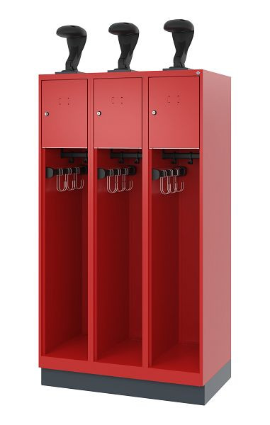 C+P Feuerwehrspind Evolo, Modell YOUNGSTER, 3 Abteile, H1630xB900xT500 mm, Feuerrot, Sockel, 0490015-30 S10011