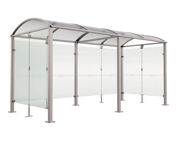 Procity Fahrradüberdachung Vierkantrohr "M" Grundmodell + Erweiterung + Rückwand + Seitenverkleidung, Feste Pfosten auf Bodenplatten, RAL 7044, 529023.7044