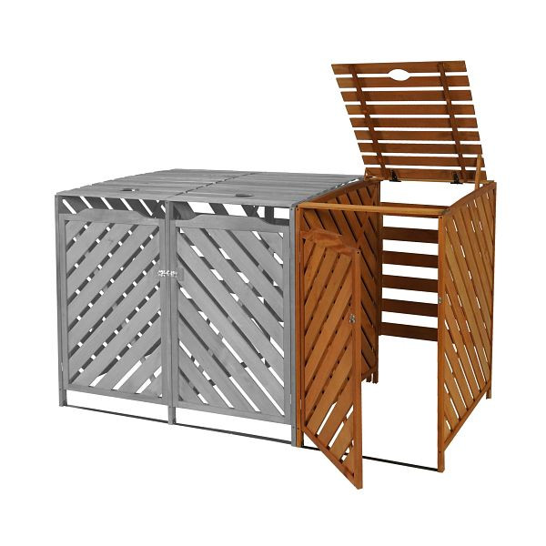 Mendler XL 1er-/2er-Mülltonnenverkleidung Erweiterung HWC-J44, Mülltonnenbox, 112x63x96 Holz, braun, 80546