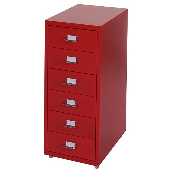 Mendler Rollcontainer Boston T851, Schubladenschrank Stahlschrank, 69x28x41cm 6 Schubladen, rot, 55301