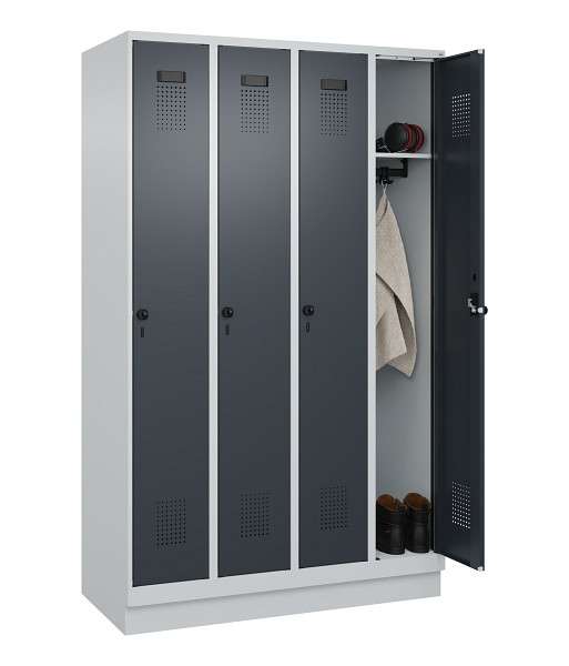 C+P Spind Evolo PLUS, mit Sockel, 4 Abteile, 1950x1200x500mm, 7035/7016, Verschluss Drehriegel, Ablageböden 4, 049020-40 S10012