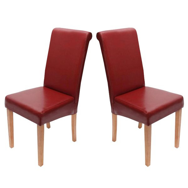 Mendler 2er-Set Esszimmerstuhl Stuhl Küchenstuhl Novara II, Leder, rot, helle Beine, 8323