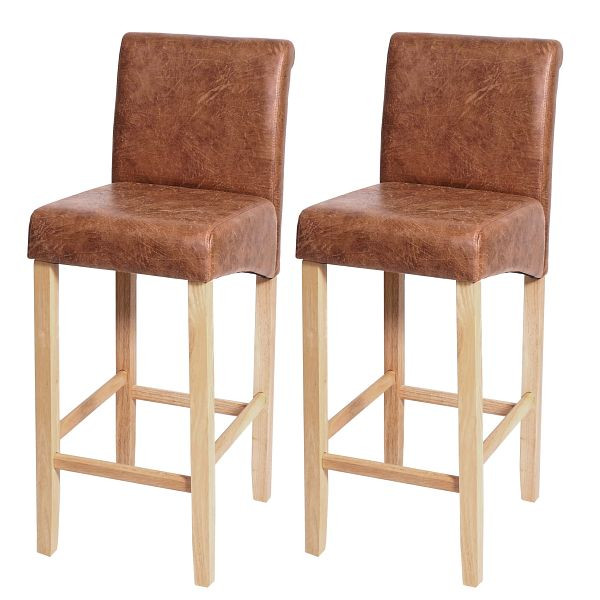 Mendler 2er-Set Barhocker HWC-C33, Barstuhl Tresenhocker, Holz, Wildlederimitat, helle Beine, Stoff/Textil, 33721